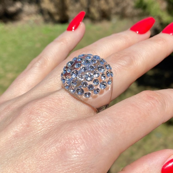 Women’s Acrylic Ring With Crystal Embellished Stones, Statement Ring, Clear - Picture 16 of 16